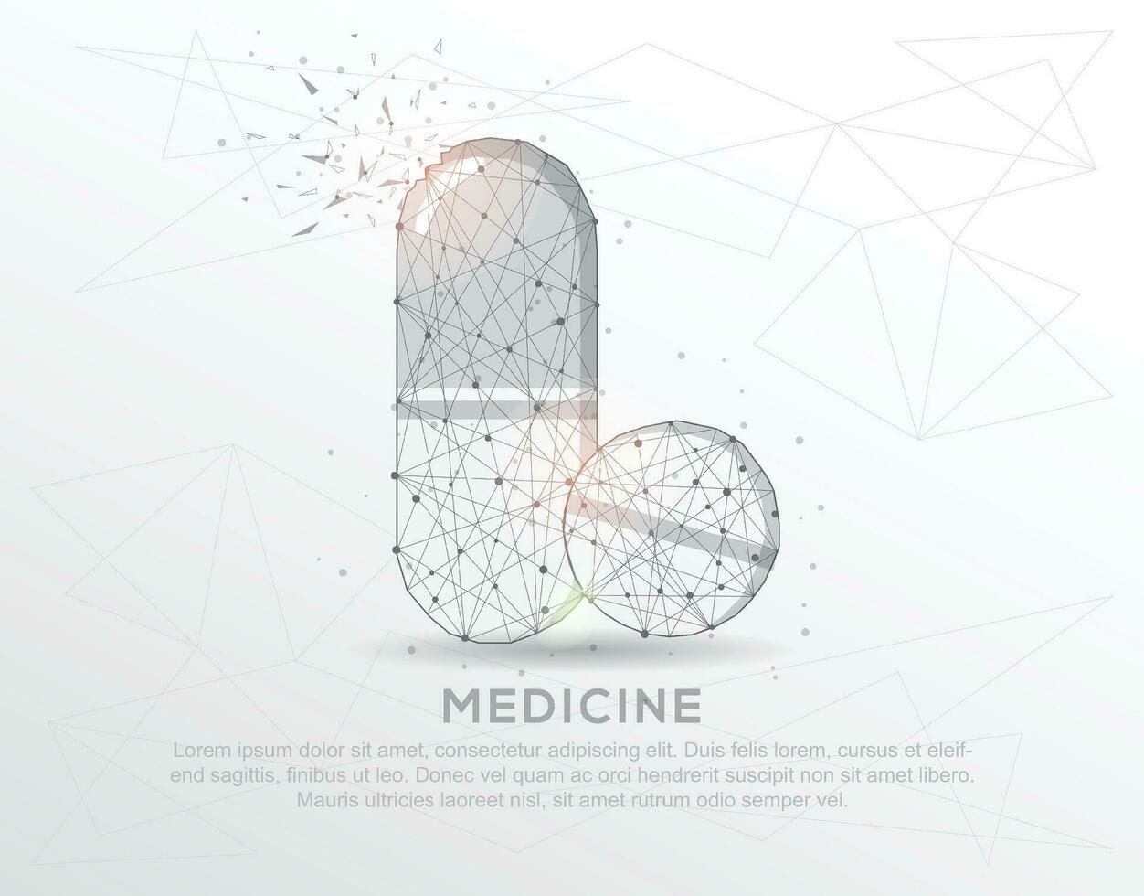 Medicine abstract mash line and composition digitally drawn in the form of broken a part triangle shape and scattered dots. vector