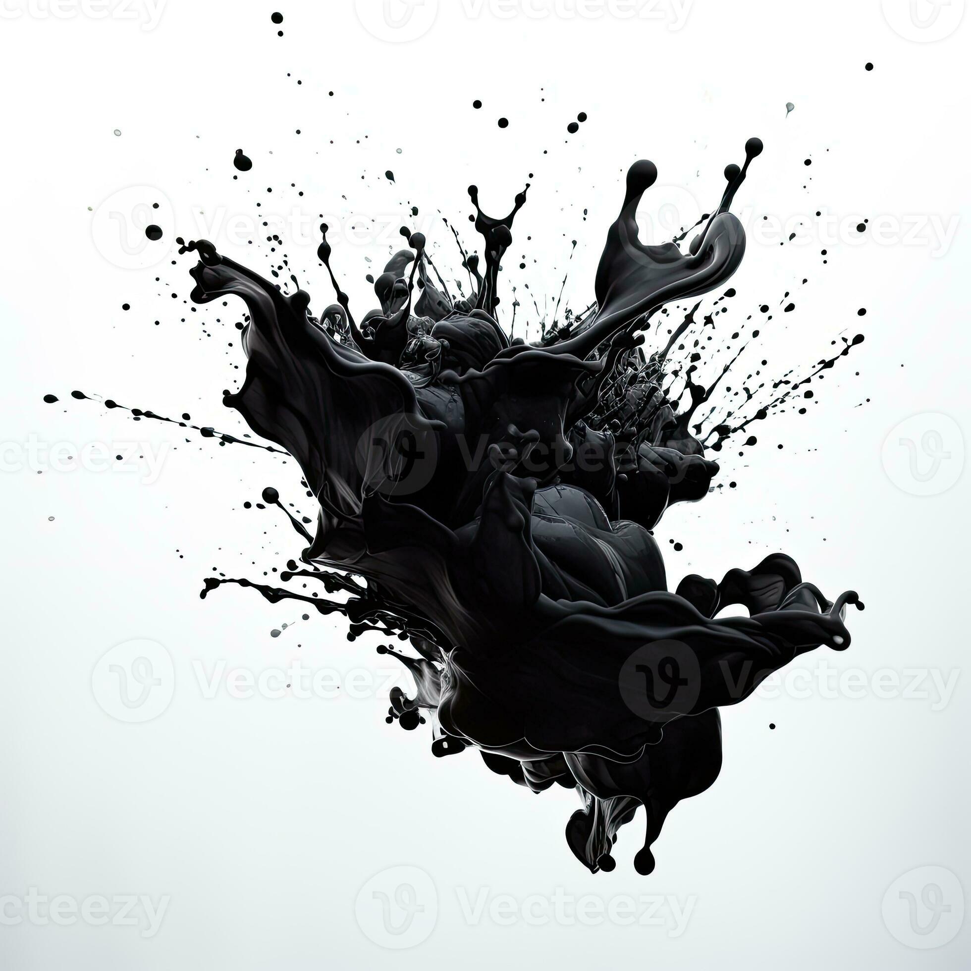 abstract black and white watercolor paint splashes on white  background.generative ai Stock Illustration