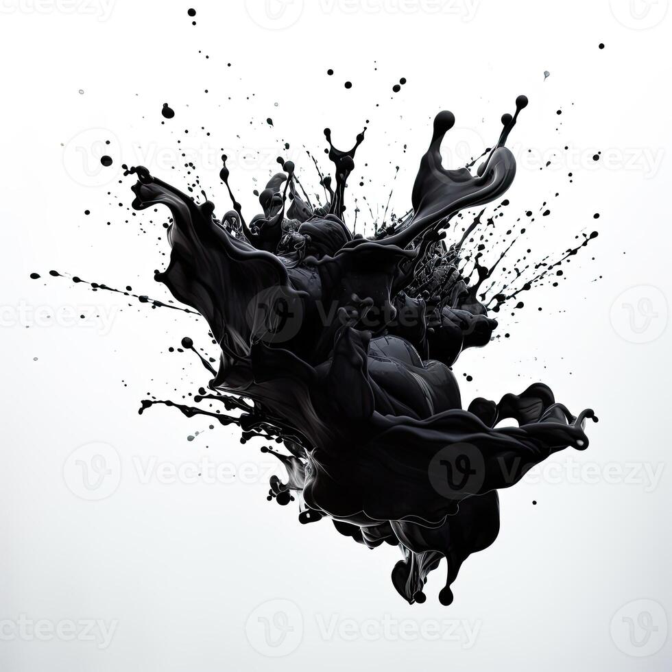 Grunge splash black ink on white background. photo