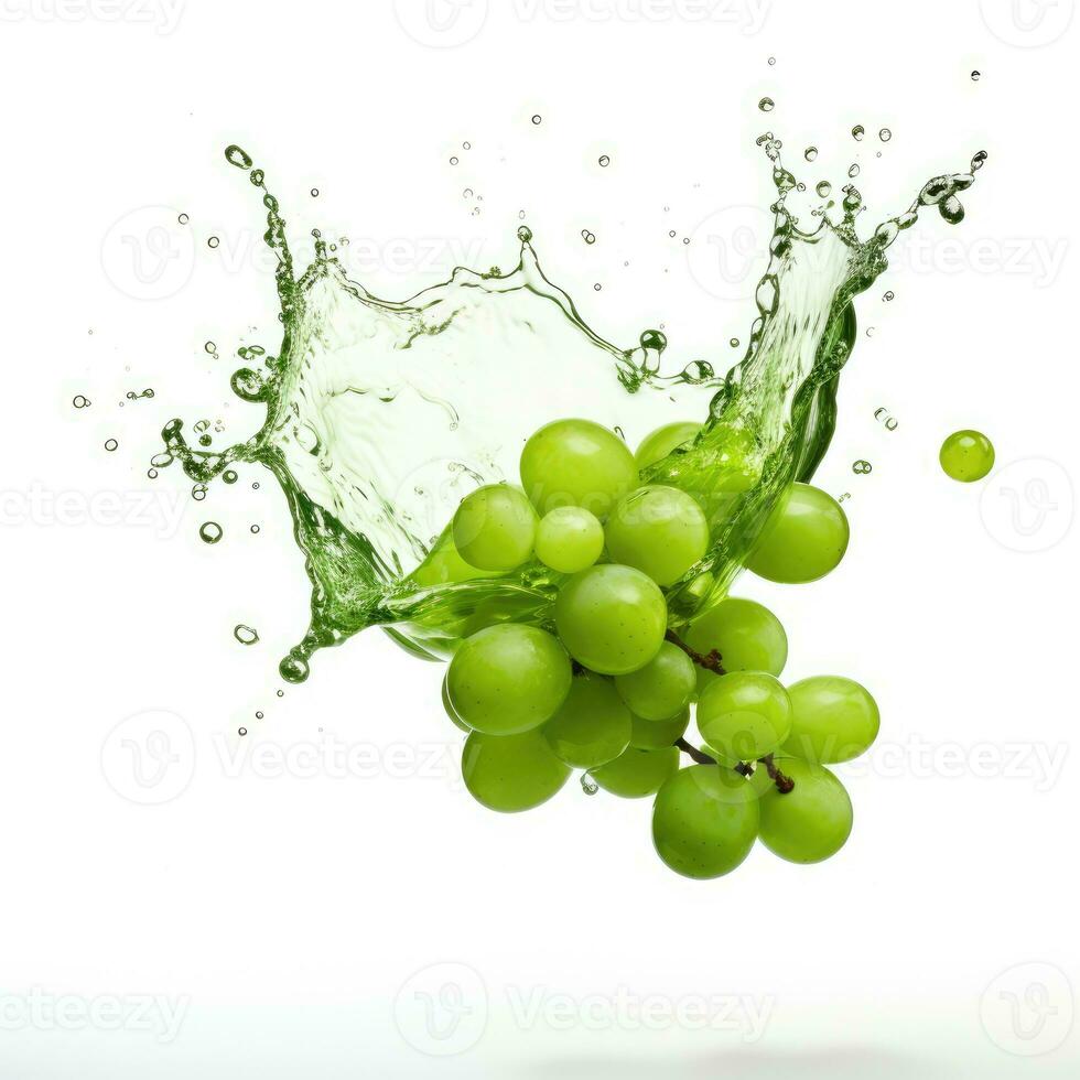 Fresco uva en agua chapoteo en blanco fondo jugoso fruta. generativo ai foto