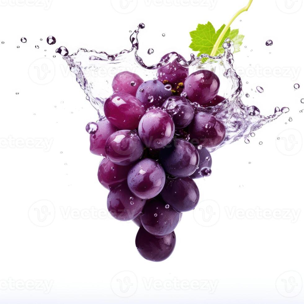 Fresh grape in water splash on white backround. Juicy fruit. photo