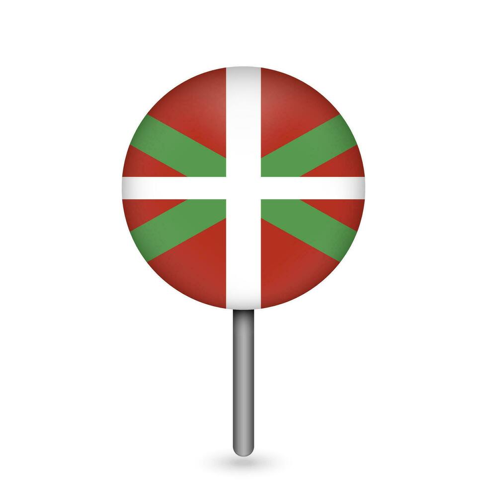 Map pointer with Basque Country flag, autonomous community of Spain. Vector illustration.