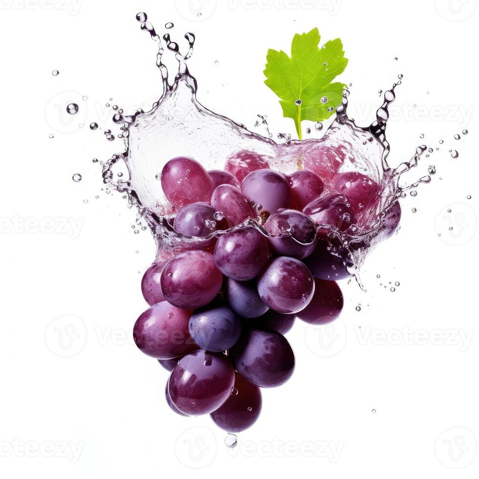 Fresh grape in water splash on white backround. Juicy fruit. photo