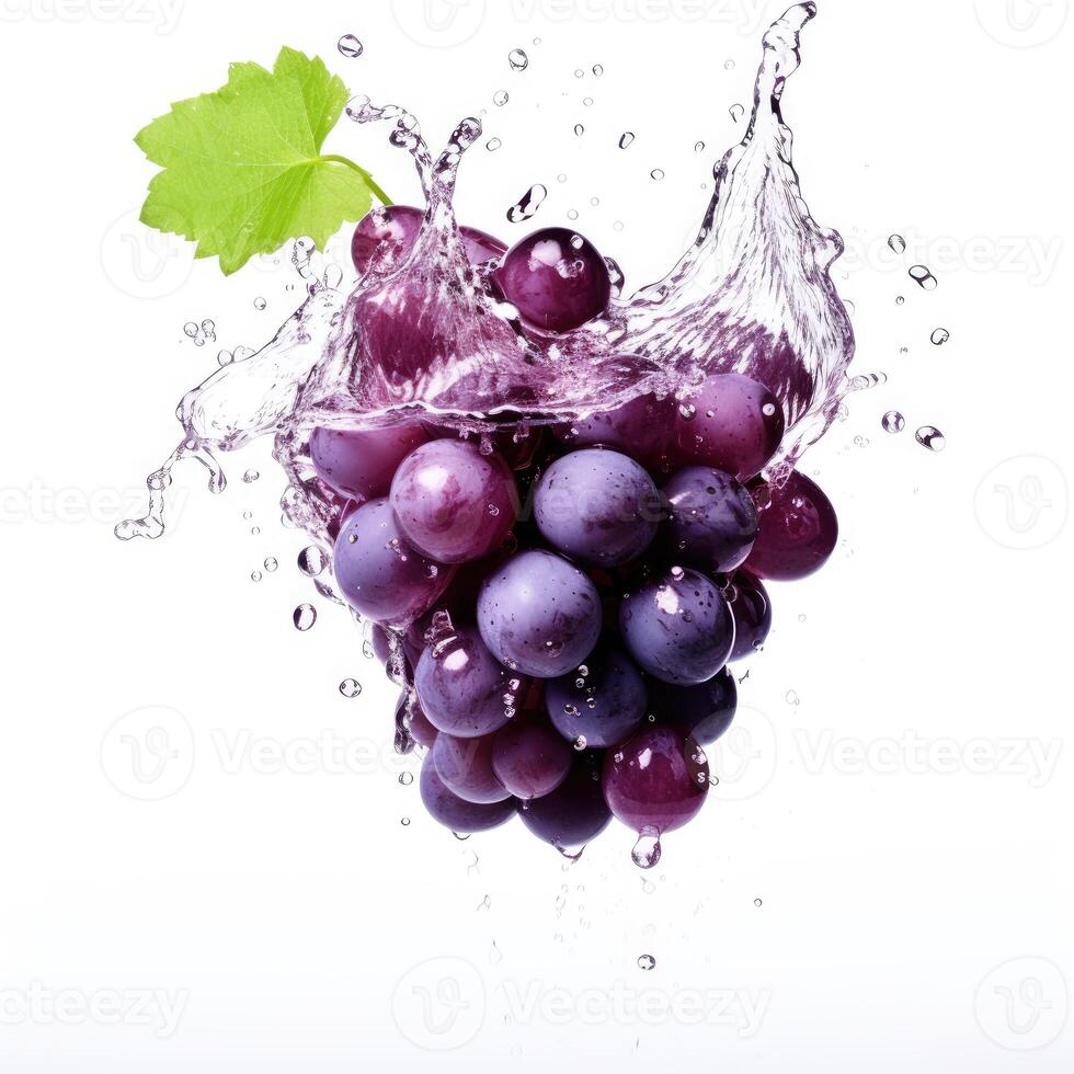 Fresh grape in water splash on white backround. Juicy fruit. photo