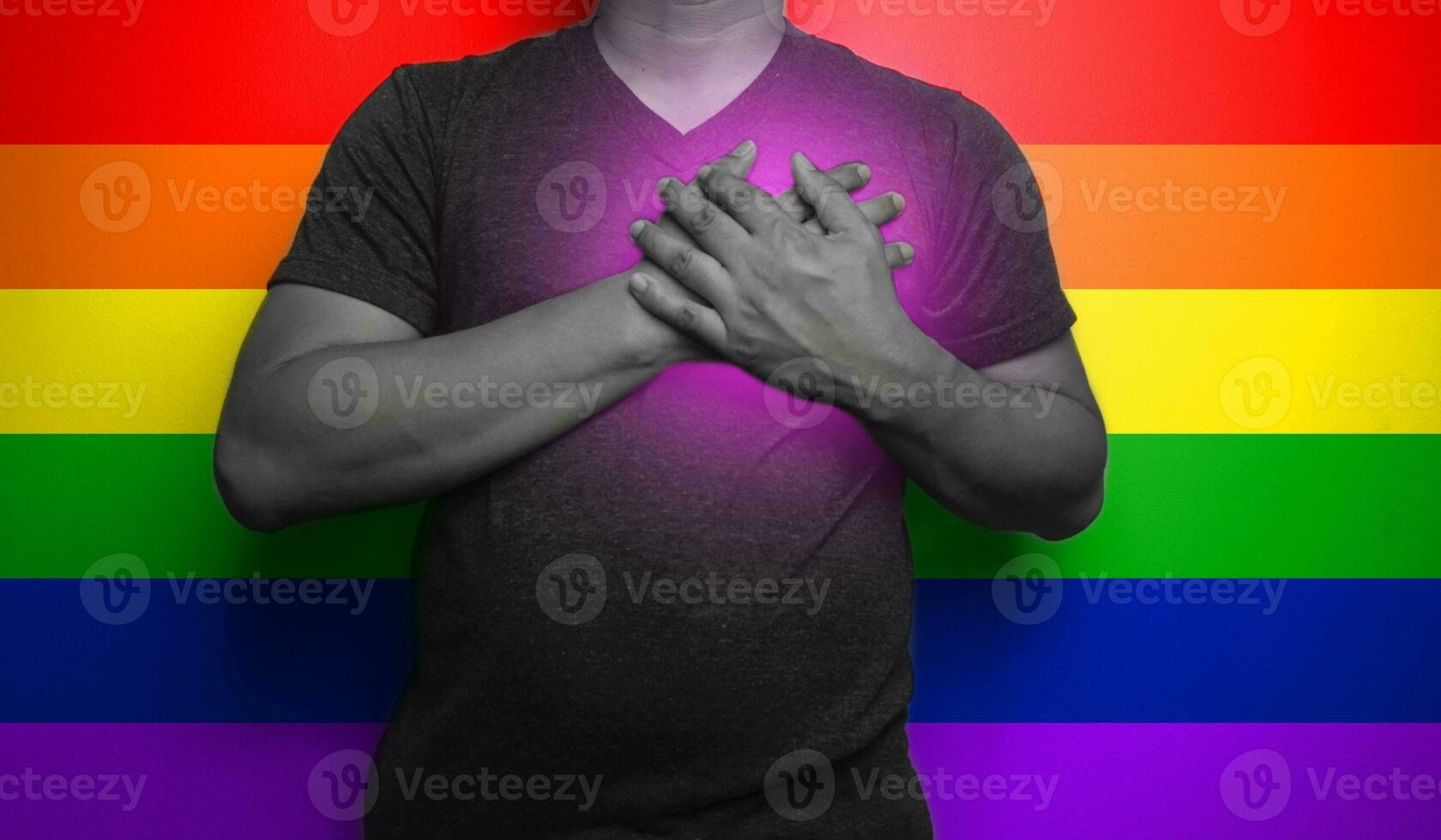 Close up a man copy space using as celebrate of homosexual, lesbian, gay and transgender concept.LGBT rainbow background photo