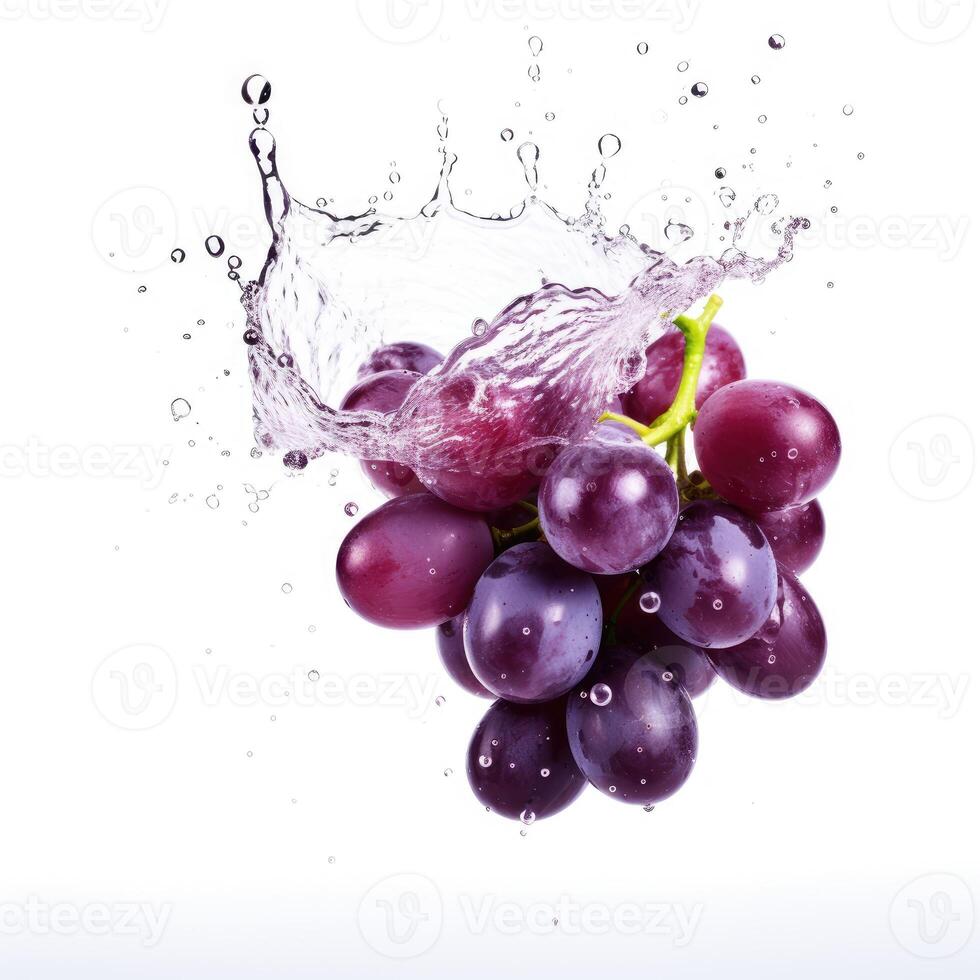 Fresh grape in water splash on white backround. Juicy fruit. photo