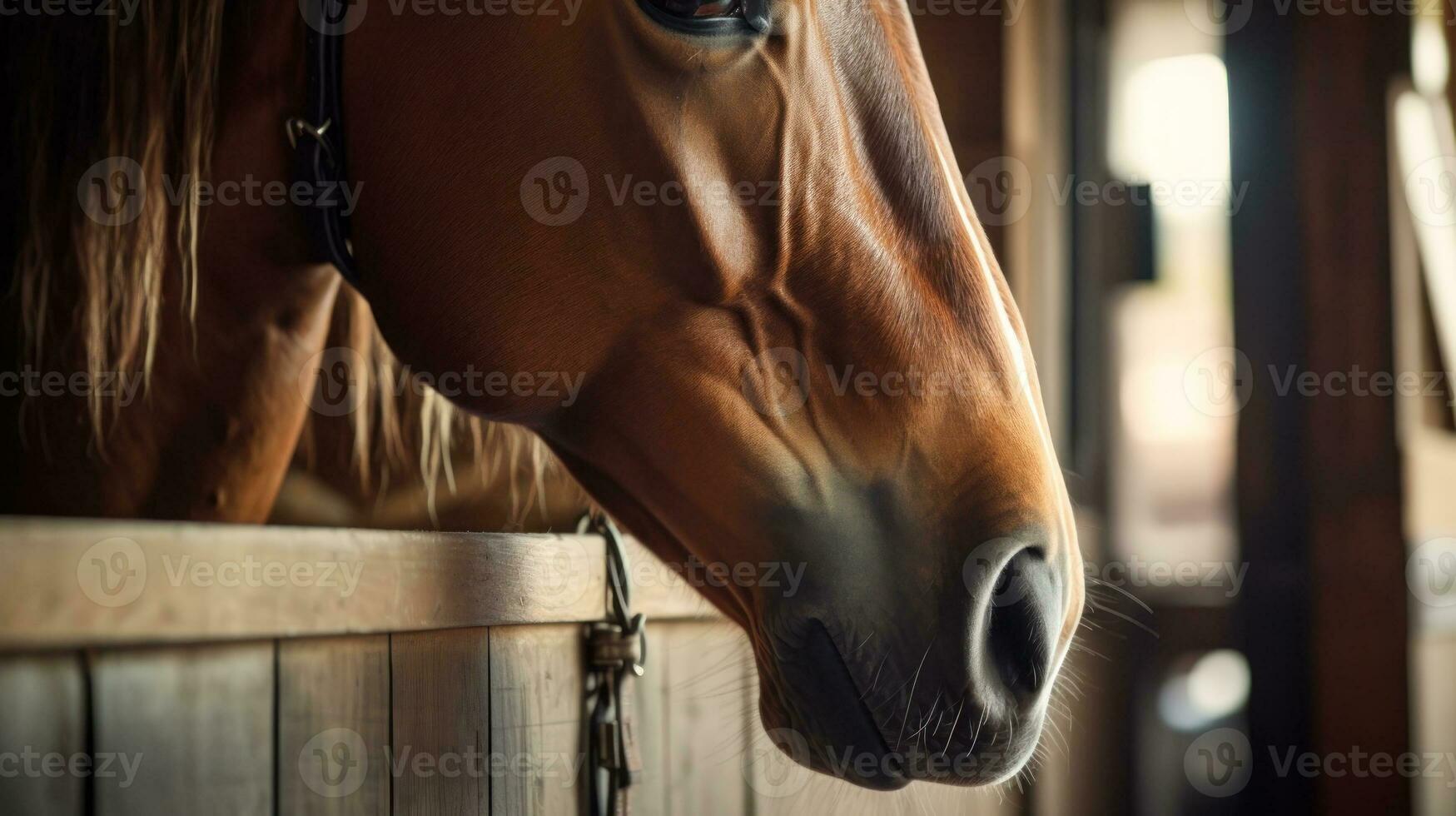 horse in the stable stall generative ai photo