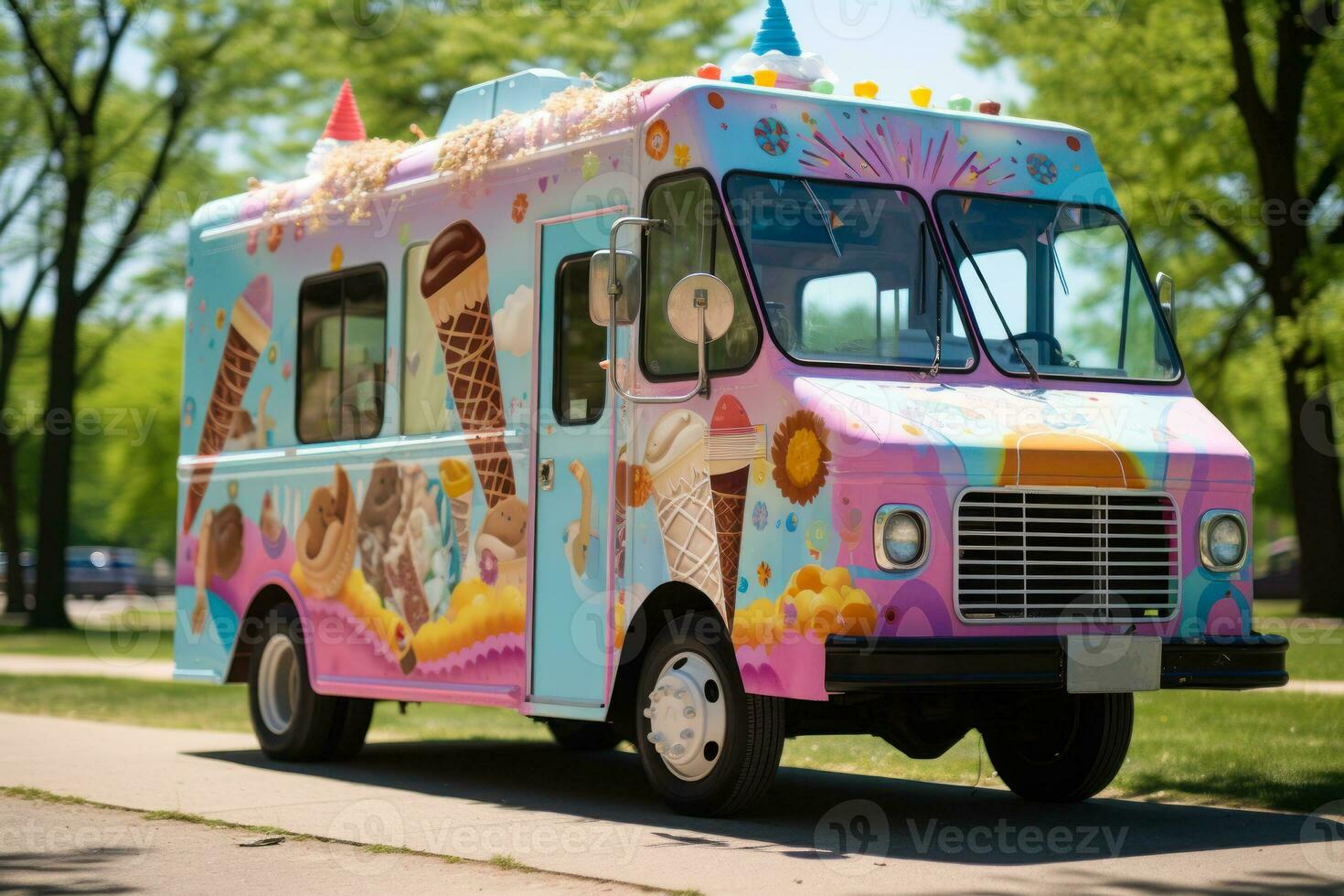 painted colorful ice cream van generative ai photo