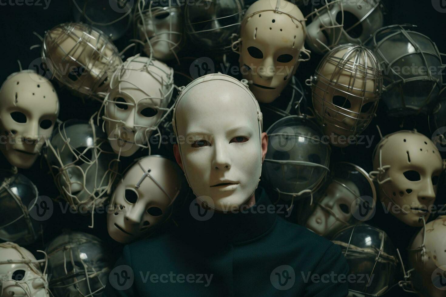 people in white masks, anonymous team generative ai photo