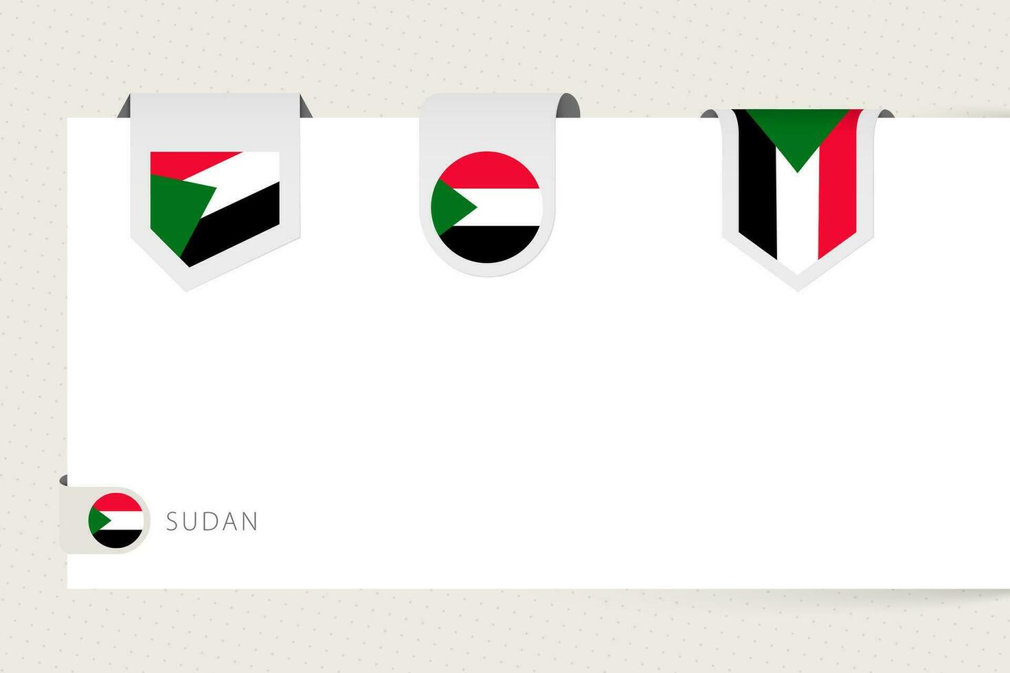 Label flag collection of Sudan in different shape. Ribbon flag template of Sudan vector