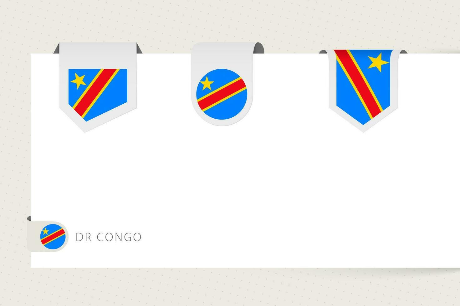 Label flag collection of DR Congo in different shape. Ribbon flag template of DRC vector