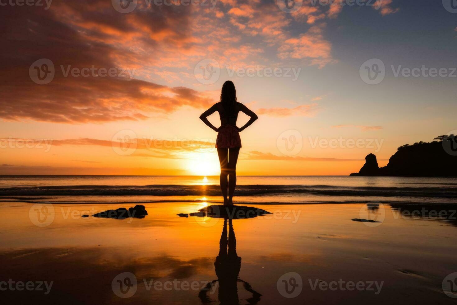 Beach sunrise with yoga practice photo