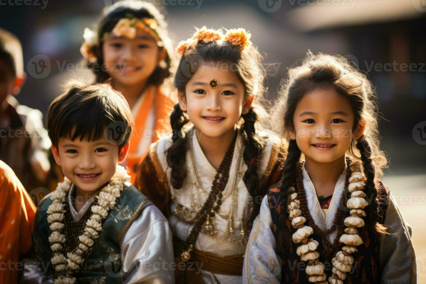 Children in traditional festival attire photo