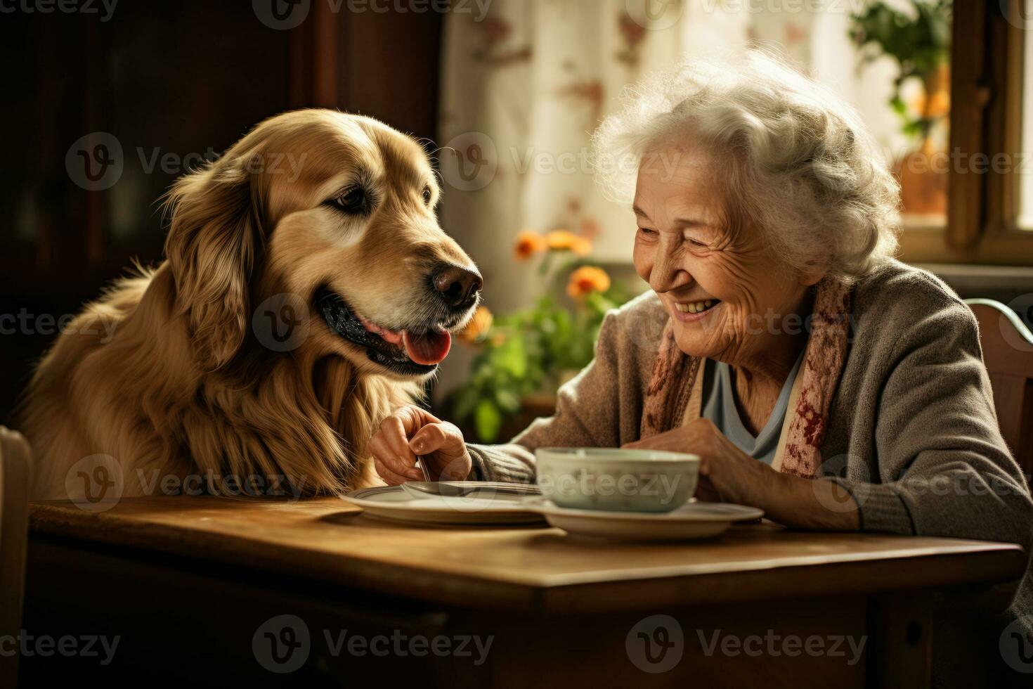 abuela alimentación familia mascota foto