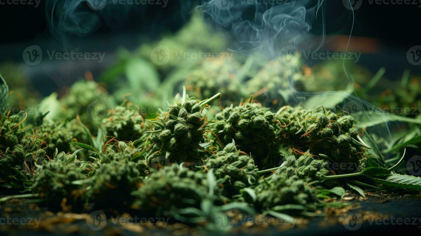 seco verde canabis brotes en fumar generativo ai foto