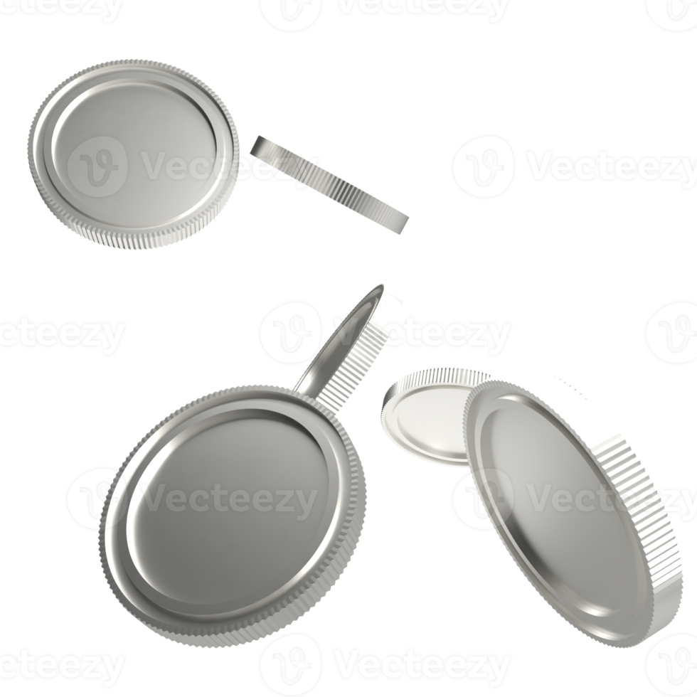 The silver coins png image 3d rendering