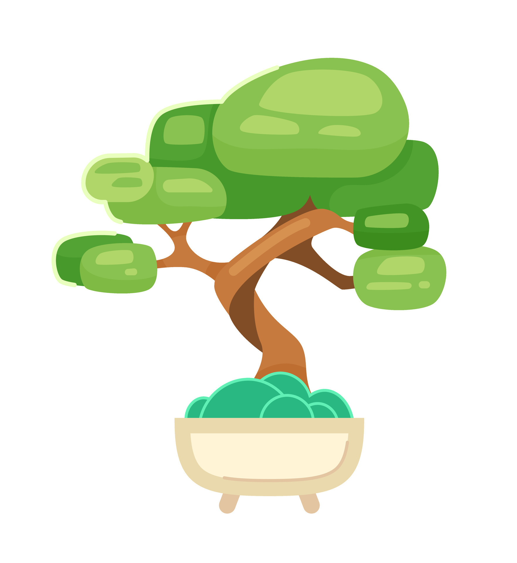 Bonsai tree semi flat colour vector object. Decorative japanese tree in