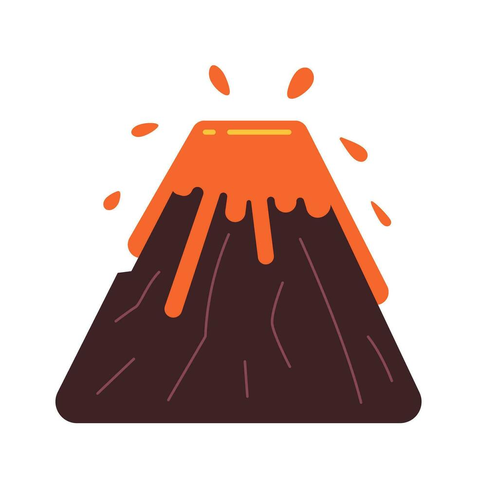 Volcano eruption semi flat colour vector object. Expulsion of molten lava. Natural disaster. Editable cartoon clip art icon on white background. Simple spot illustration for web graphic design