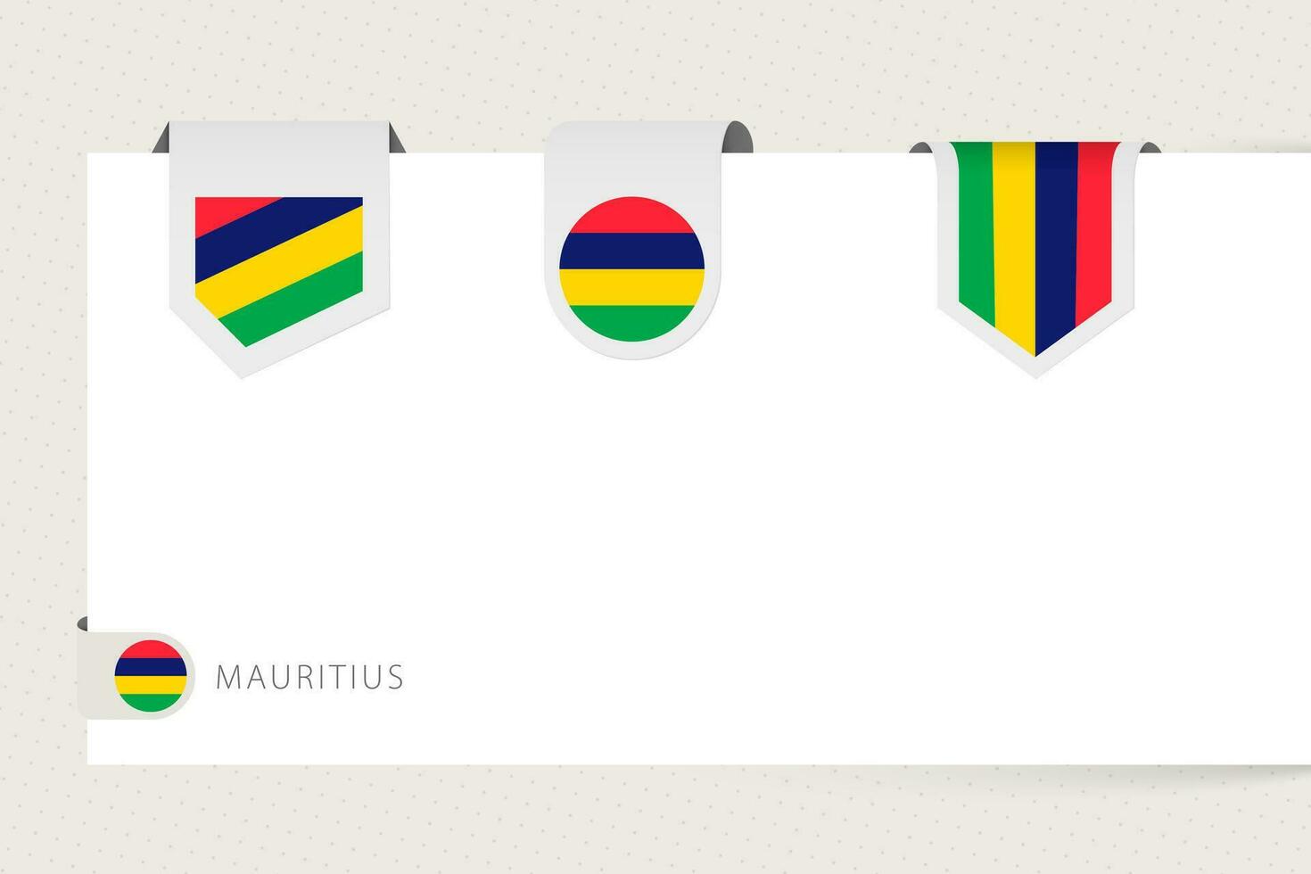 Label flag collection of Mauritius in different shape. Ribbon flag template of Mauritius vector