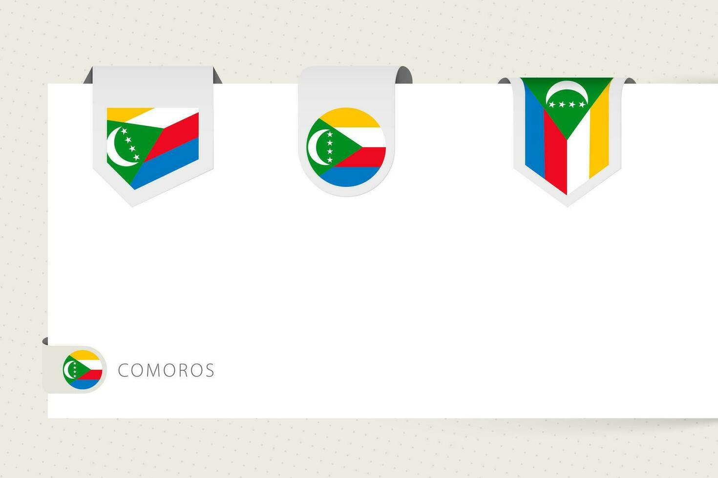 Label flag collection of Comoros in different shape. Ribbon flag template of Comoros vector