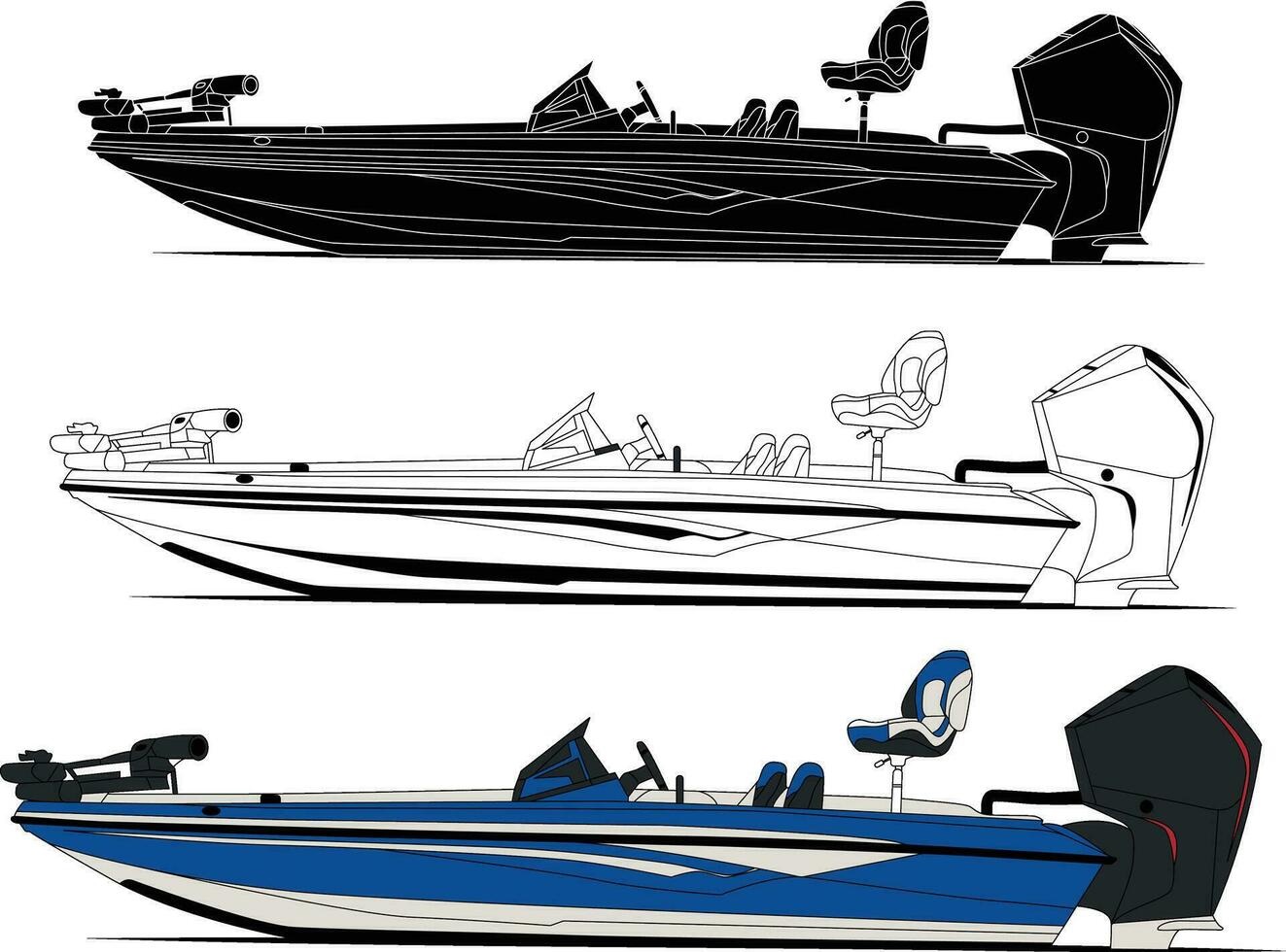 Side view fishing boat vector  line art illustration.