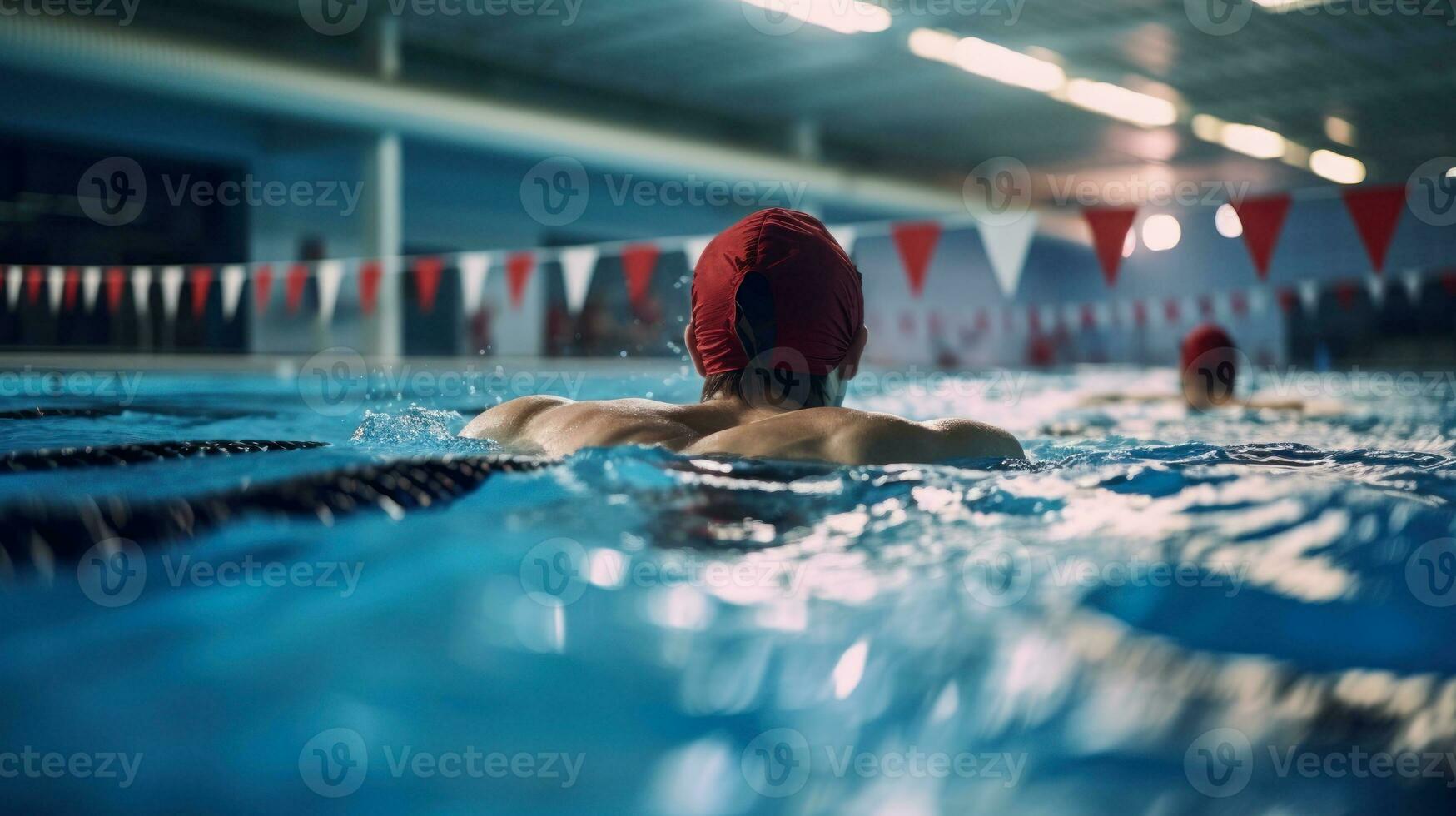 man in a swimming cap swims in the pool generative ai photo