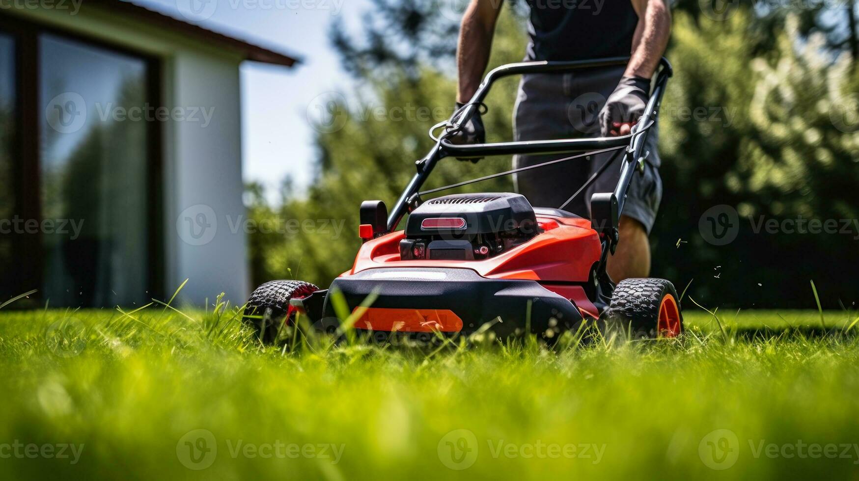 lawn mowing in the yard generative ai photo