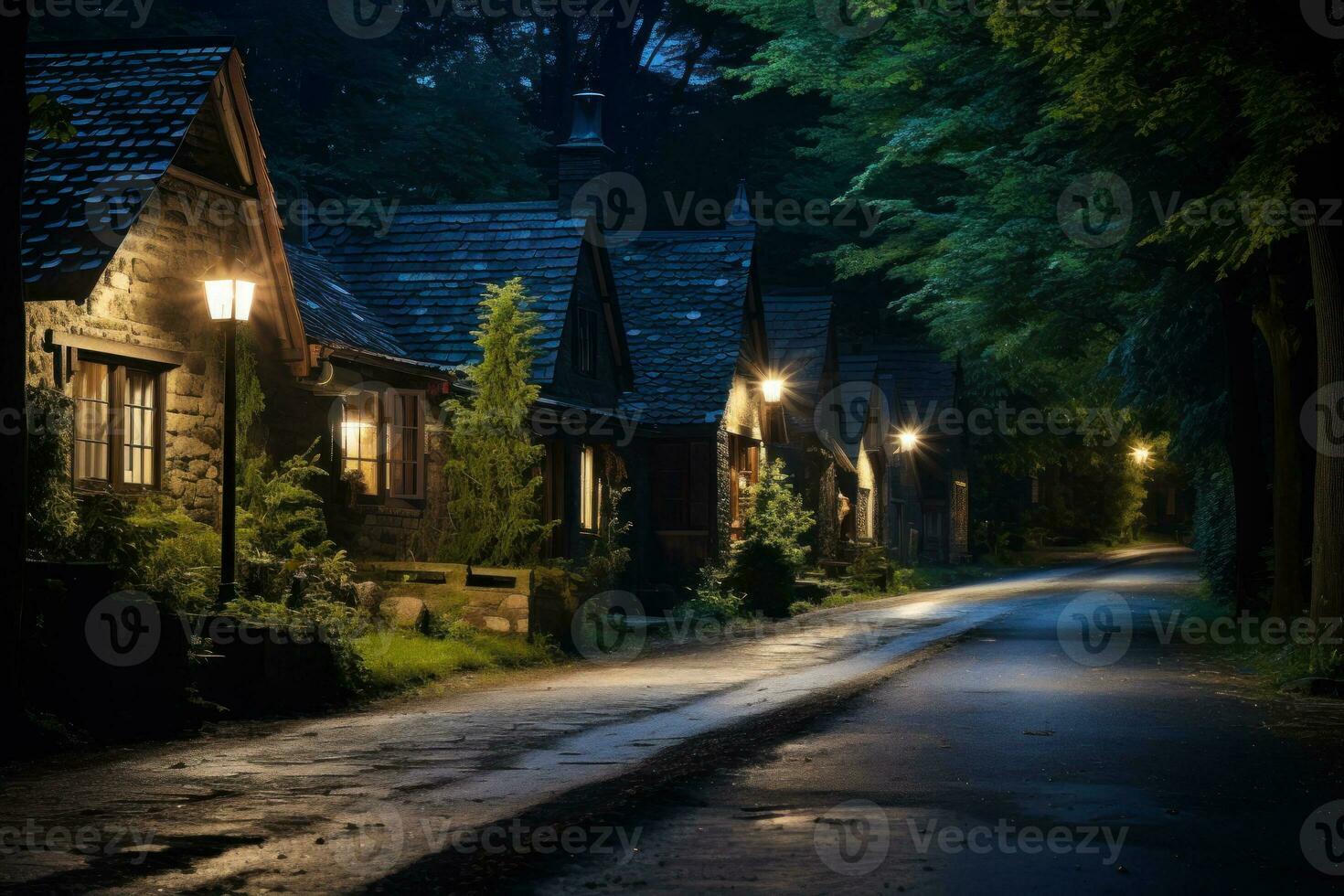 cozy evening street outside the city generative ai photo