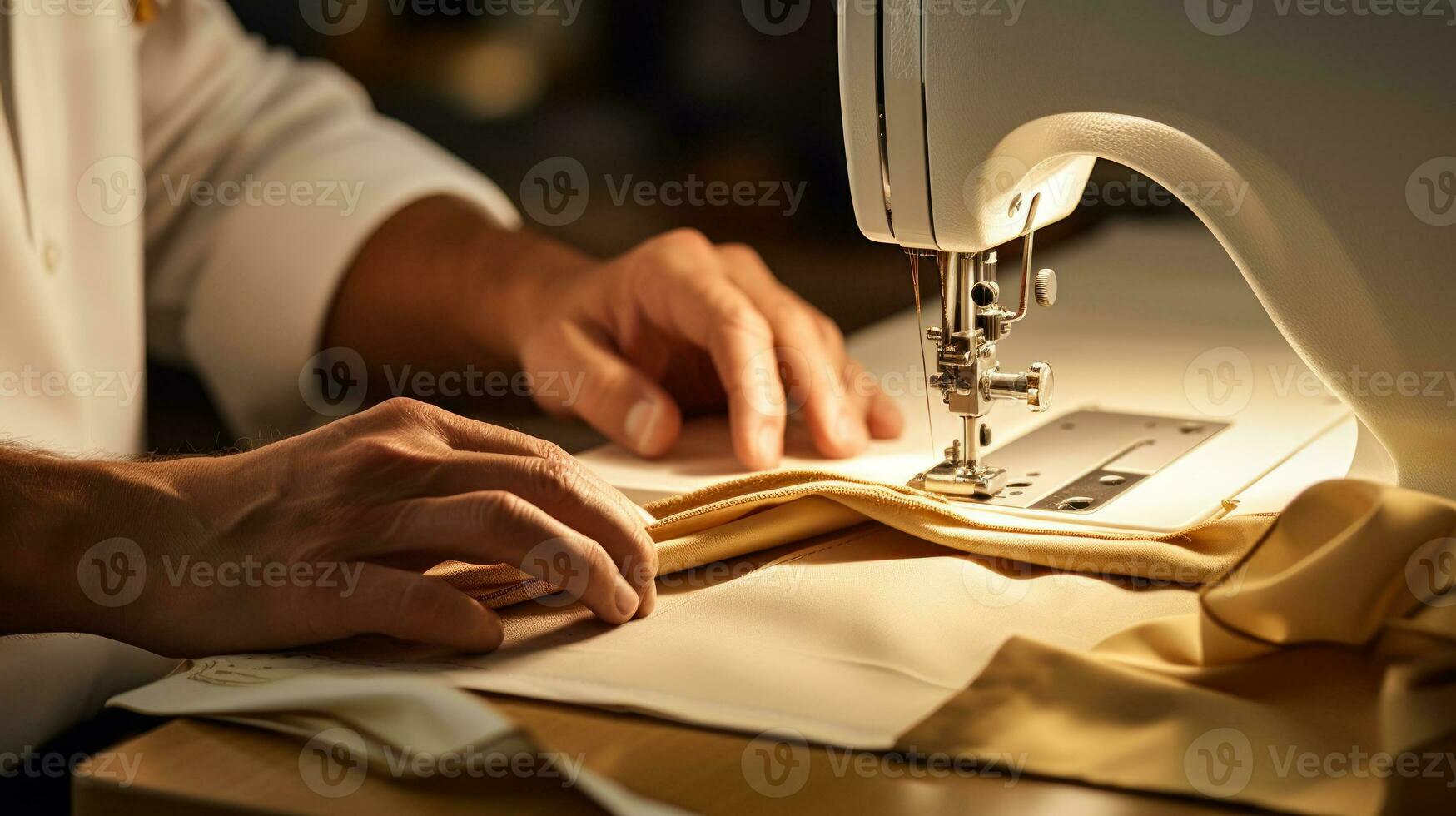 man sewing clothes on a sewing machine generative ai photo