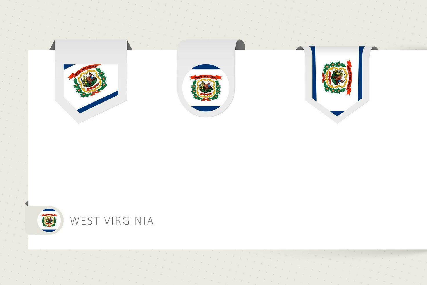 Label flag collection of US state West Virginia in different shape. Ribbon flag template of West Virginia vector