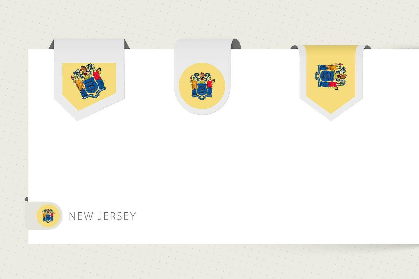 Label flag collection of US state New Jersey in different shape. Ribbon flag template of New Jersey vector