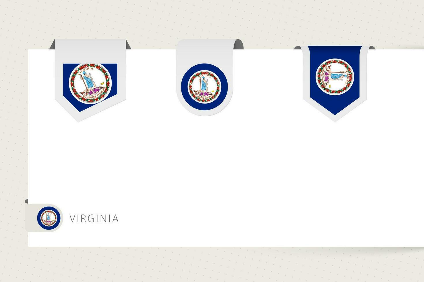 Label flag collection of US state Virginia in different shape. Ribbon flag template of Virginia vector