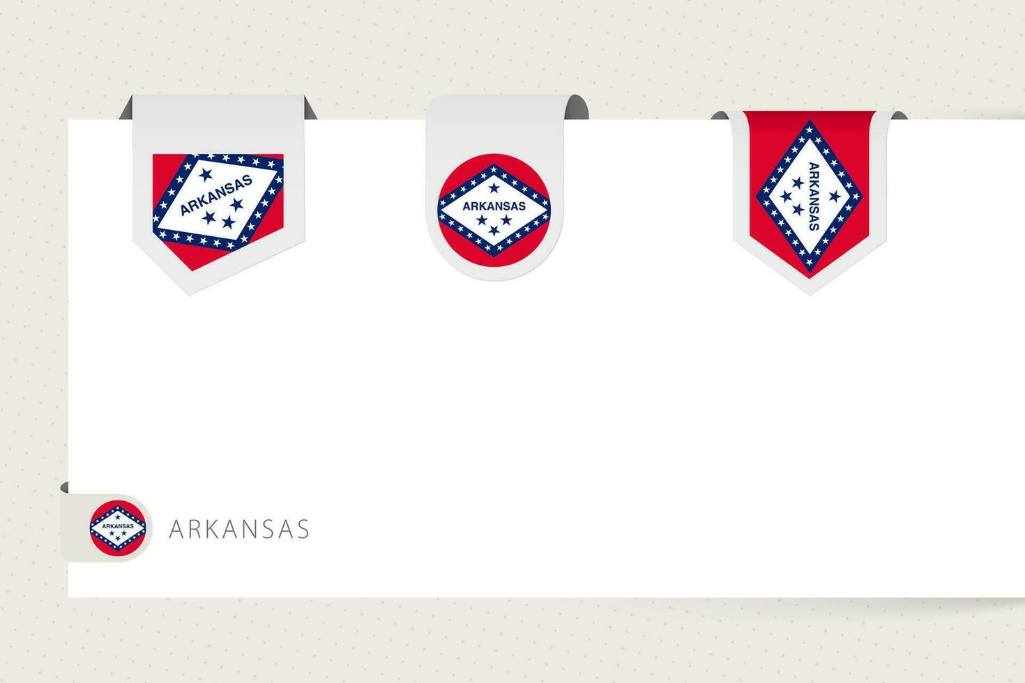 Label flag collection of US state Arkansas in different shape. Ribbon flag template of Arkansas vector