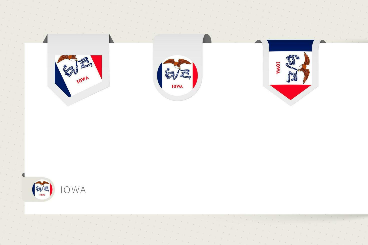 Label flag collection of US state Iowa in different shape. Ribbon flag template of Iowa vector