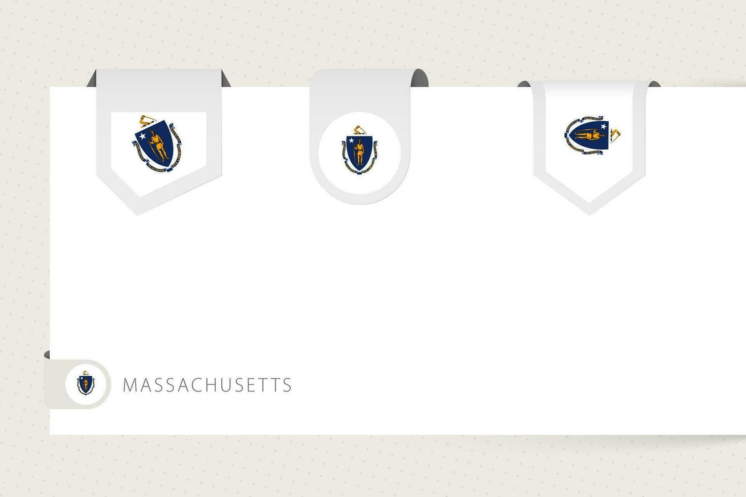 Label flag collection of US state Massachusetts in different shape. Ribbon flag template of Massachusetts vector