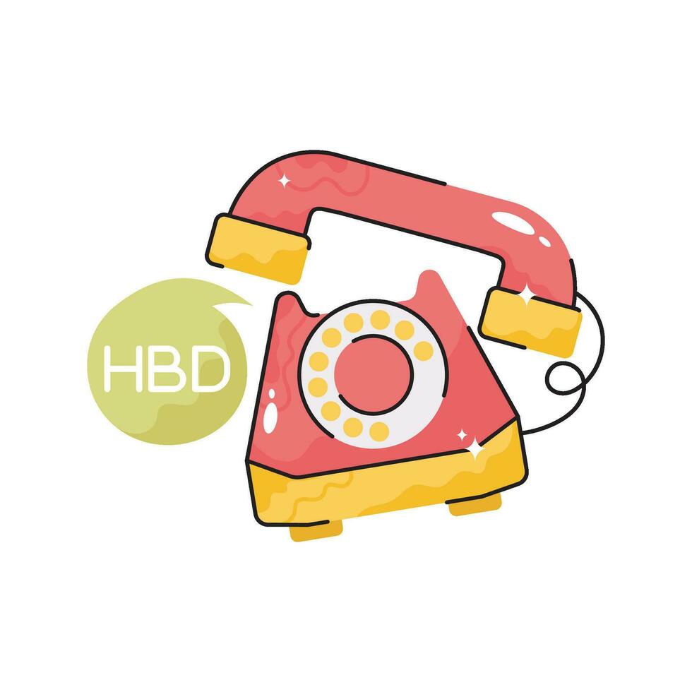 HBD call doodle vector colorful Sticker. EPS 10 file