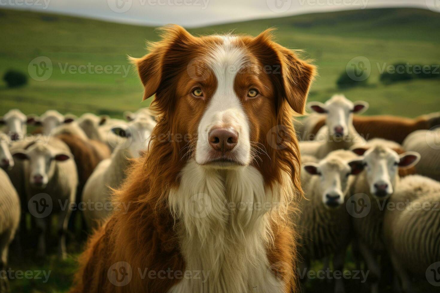 dog shepherd guarding sheep  generative ai photo