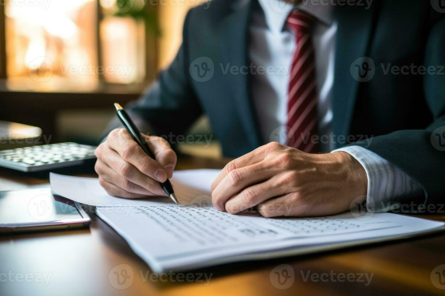 signing the contract documents, hand painted on paper generative ai photo