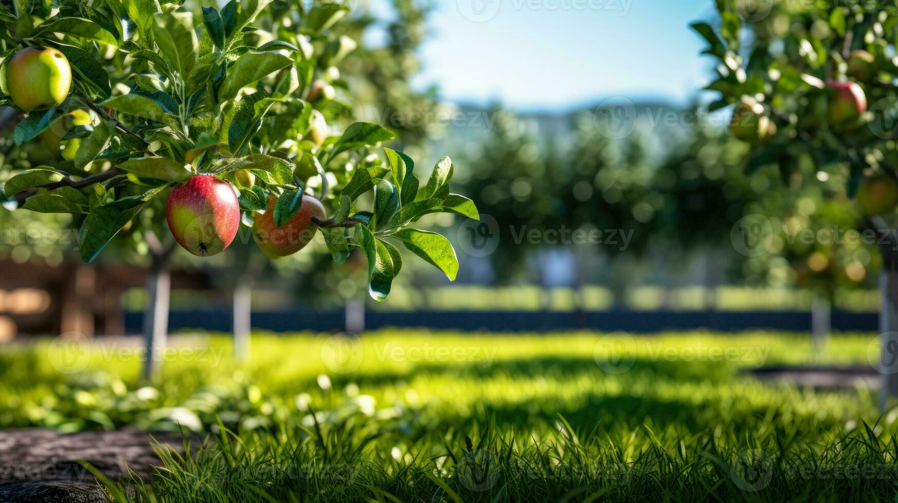 dwarf columnar green apple trees in the garden generative ai photo