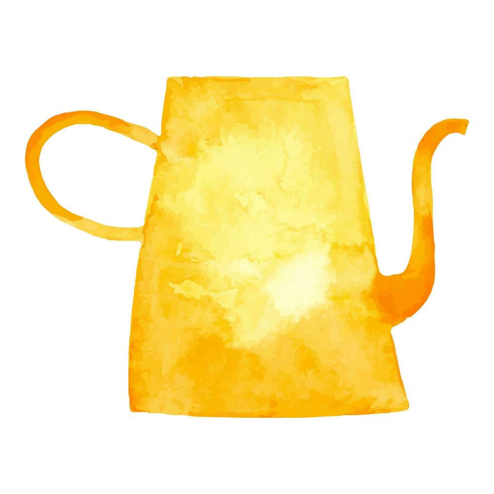 Vector yellow watering can. Simple minimalist style. Gardening Tools. Watercolor illustration. Hand art.