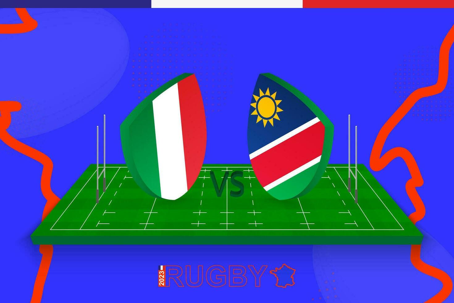 Rugby team Italy vs Namibia on rugby field. Rugby stadium on abstract background for international championship. vector