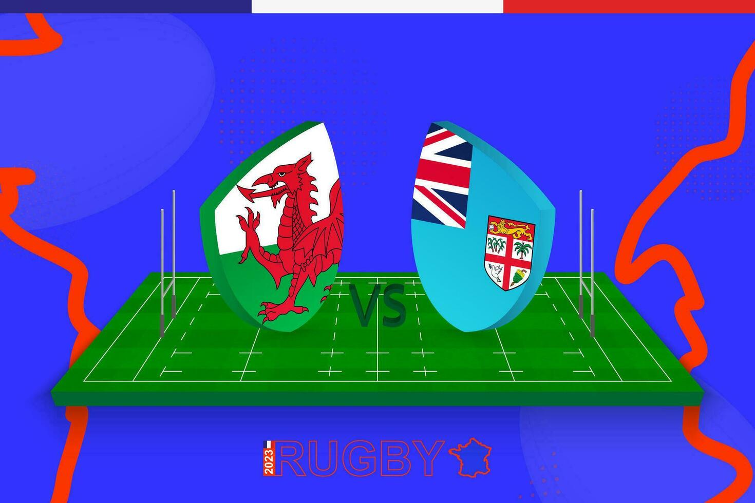 Rugby team Wales vs Fiji on rugby field. Rugby stadium on abstract background for international championship. vector