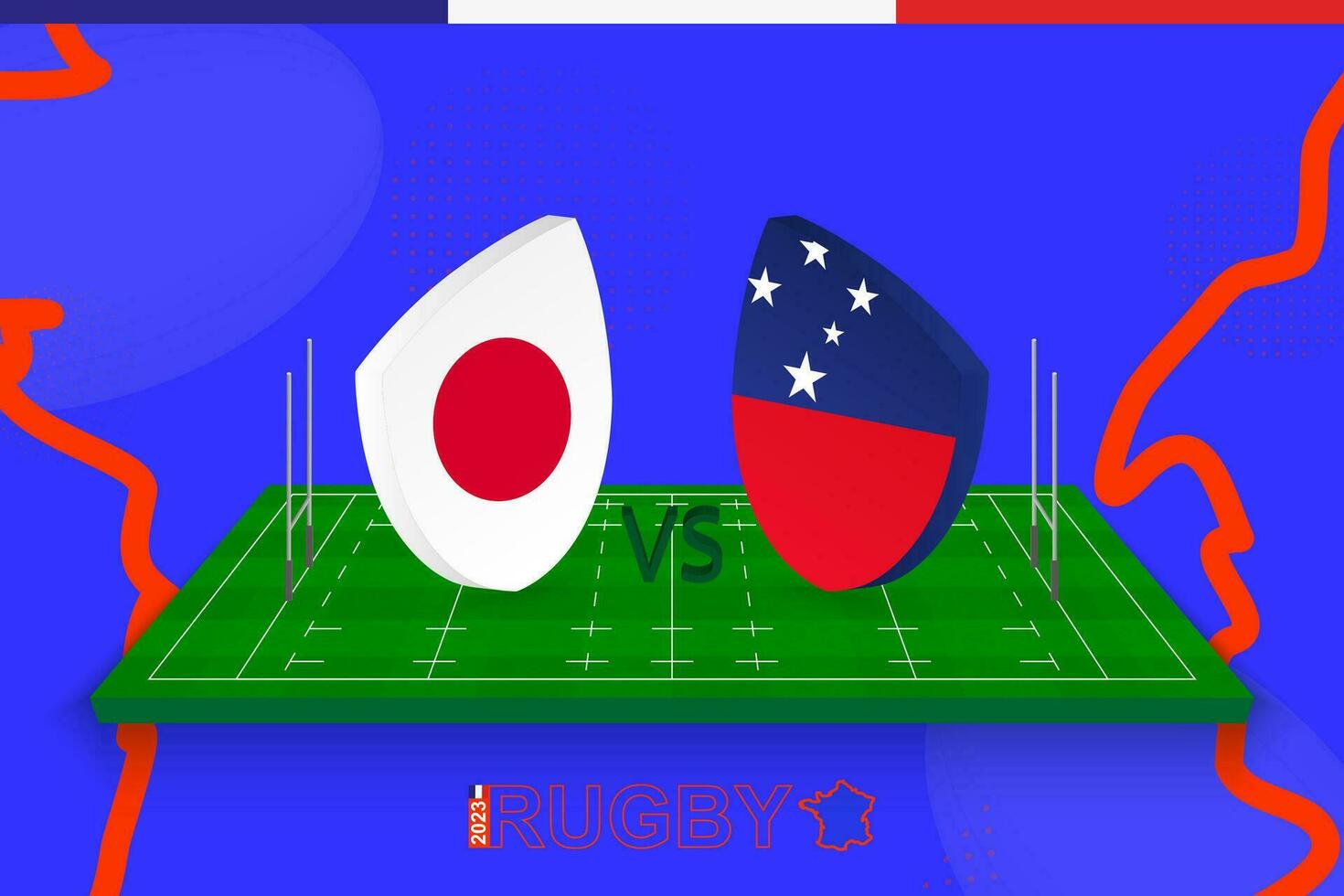 Rugby team Japan vs Samoa on rugby field. Rugby stadium on abstract background for international championship. vector