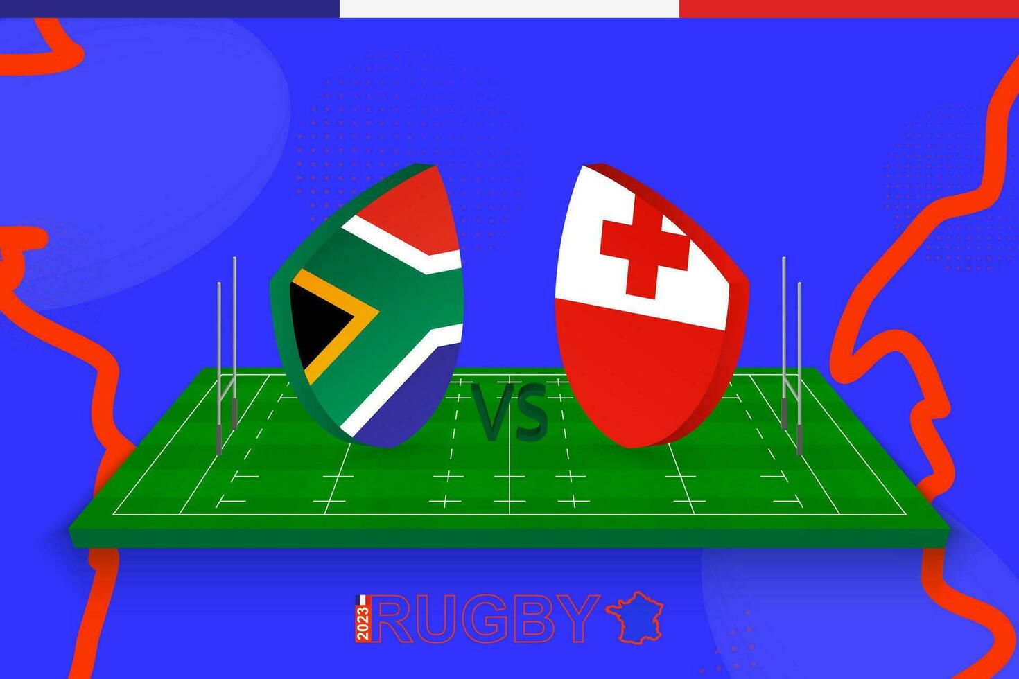 Rugby team South Africa vs Tonga on rugby field. Rugby stadium on abstract background for international championship. vector