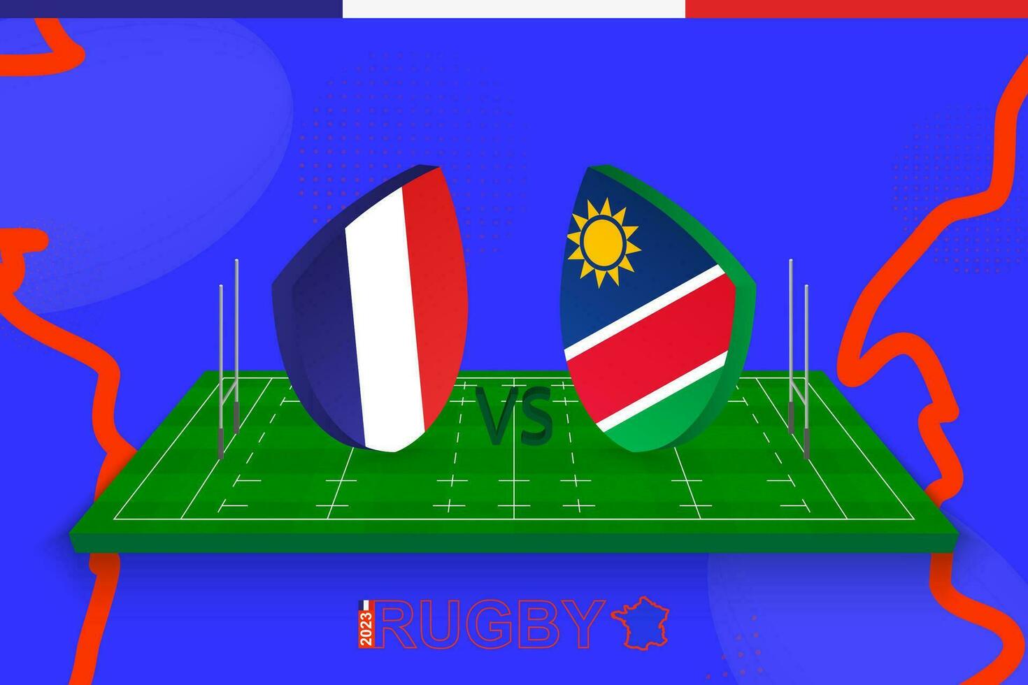 Rugby team France vs Namibia on rugby field. Rugby stadium on abstract background for international championship. vector