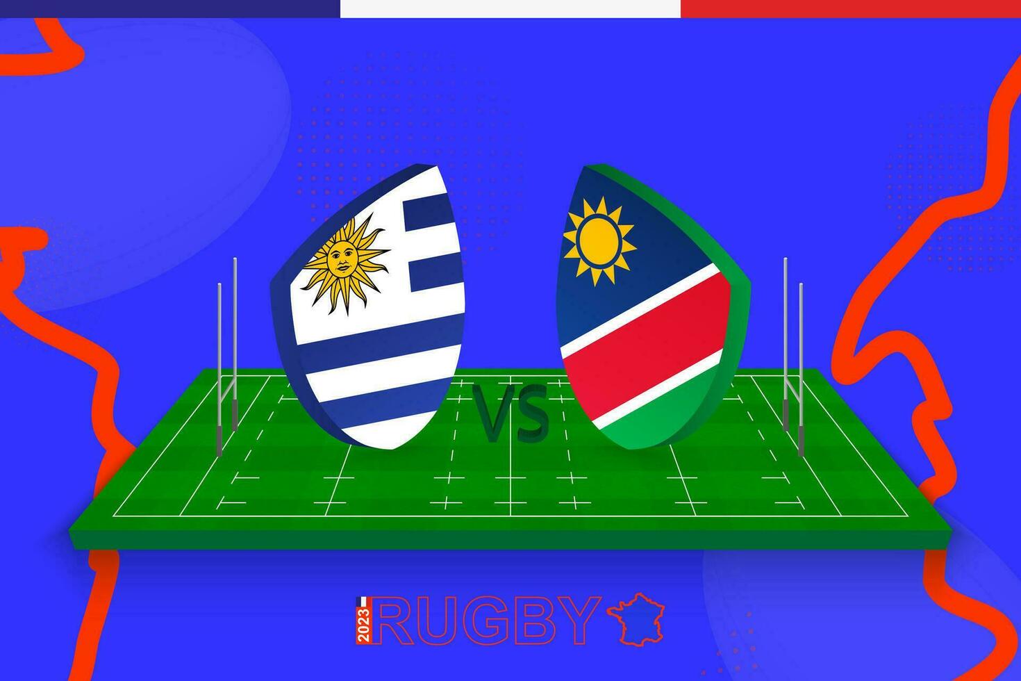 Rugby team Uruguay vs Namibia on rugby field. Rugby stadium on abstract background for international championship. vector