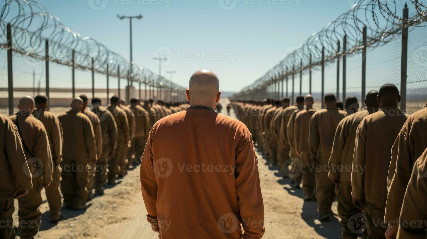 jailed criminals go for a walk, convicts prisoners generative ai photo