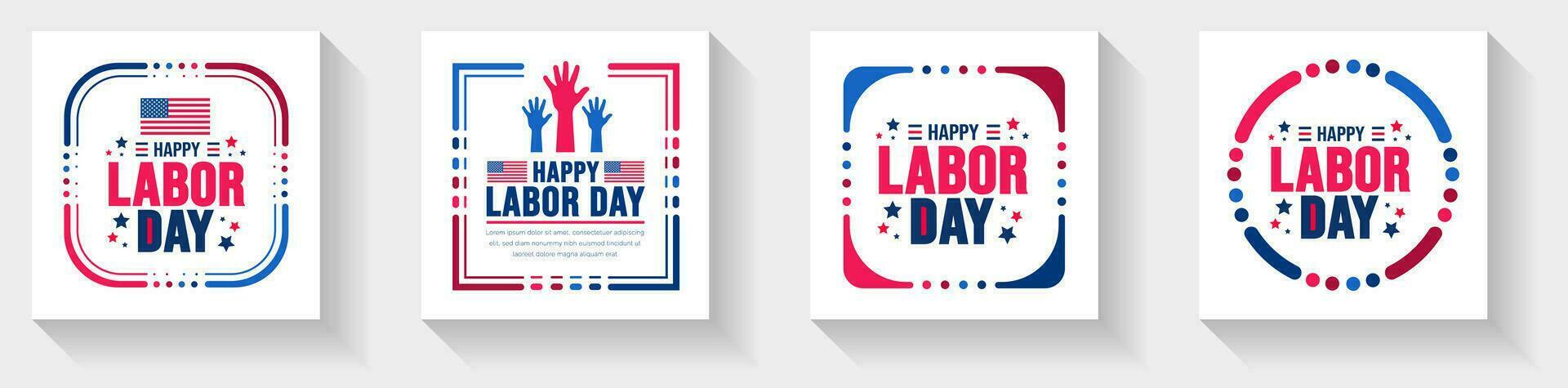 us labor day social media post banner design template set. Holiday concept. background, banner, placard, card, and poster design template and text inscription. vector illustration.