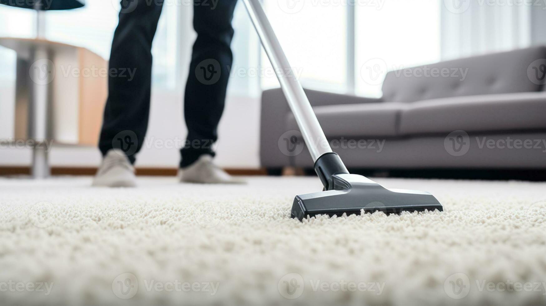 home cleaning carpet from dust with a vacuum cleaner generative ai photo