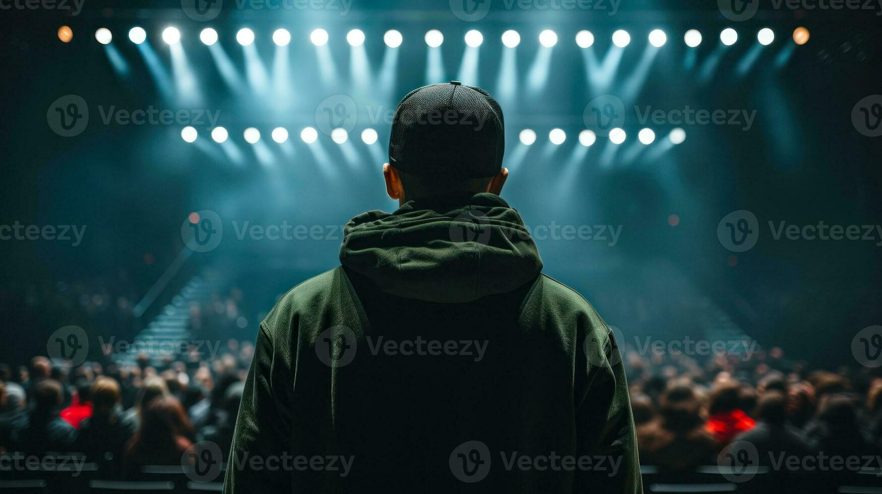 musical rap performer gives a concert in the hall generative ai photo